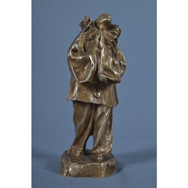 Metal Small Bronze Pierrot Figure by L. Alliot, Early 20th Century For Sale - Image 7 of 15