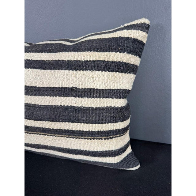 Turkish Hemp Pillow Cushion Natural Beige Black Pillow Cushion Cover 16" x 24" For Sale - Image 4 of 4