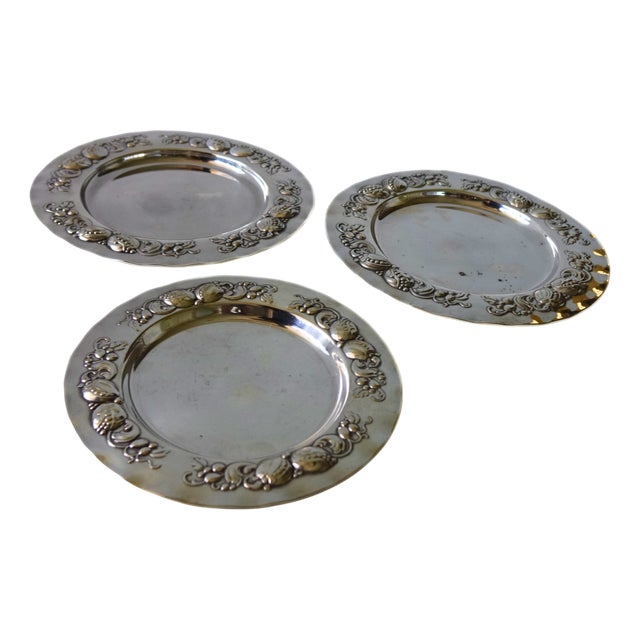 Vintage Silver Plated Plates, 1950s, Set of 3 For Sale