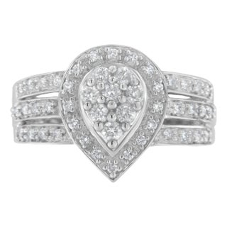 10K White Gold Diamond Cocktail Teardrop Ring (1/2 Cttw, H-I Color, SI2-I1 Clarity) - Size 7 EVS1010 For Sale