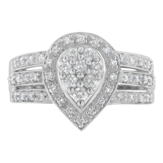 10K White Gold Diamond Cocktail Teardrop Ring (1/2 Cttw, H-I Color, SI2-I1 Clarity) - Size 7 EVS1010 For Sale