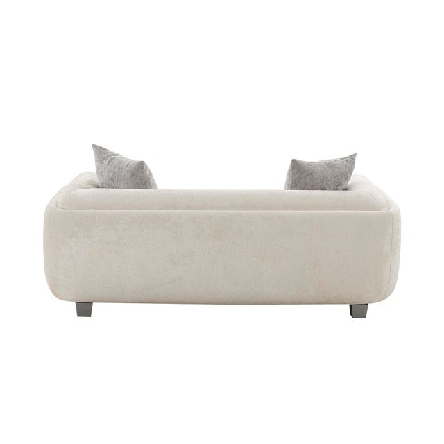 Mid-Century Modern Pasargad Home Bergamo Upholstered Loveseat With 2 Pillows, Ivory For Sale - Image 3 of 8