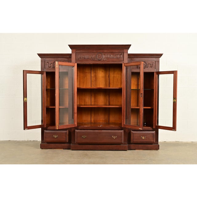 Herter Brothers R. J. Horner Style Antique Victorian Carved Walnut Triple Bookcase Cabinet, Circa 1880s For Sale - Image 4 of 12