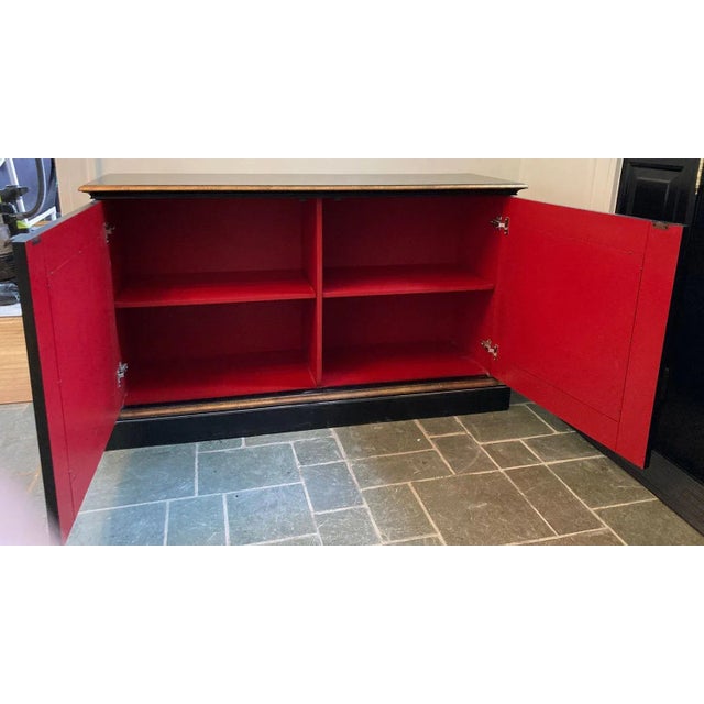 Hollywood Regency Black Ebonized Gilt Mirrored Chest Credenza For Sale - Image 3 of 10