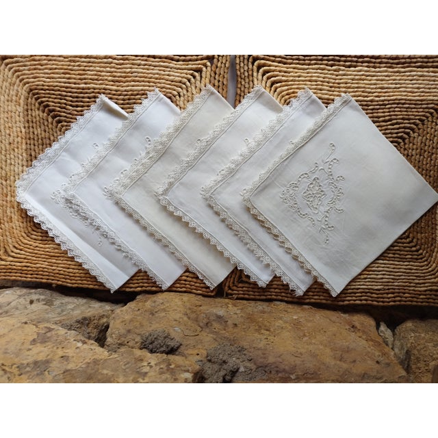 Vintage Venice Needle Lace Linen Dinner Napkins- Set of 6 For Sale - Image 10 of 10