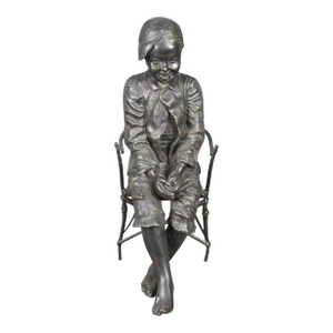 Late 19th Century Vintage Bronze Boy Fishing After Friedrich Goldscheider Sculpture Figurine