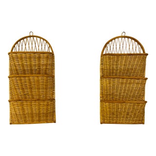 Vintage Wicker Hanging Baskets, a Pair For Sale