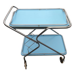 Bleu Formica and Chrome Plated Trolley with Removable Serving Tray from Torck, 1950s For Sale