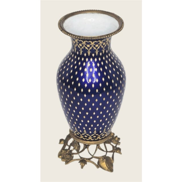 19th C French (Sevres) Cobalt Blue Napoleon III Decorated Bronze MTD Tahan Vase For Sale - Image 4 of 10