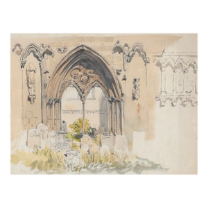 1940s English Gothic Architectural Watercolor