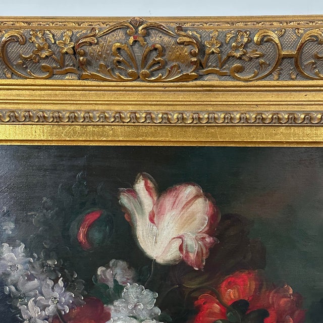 Early 20th Century Vintage Continental Dutch Style Floral Still Life, Signed (Oil/Acrylic on Canvas) For Sale - Image 5 of 8