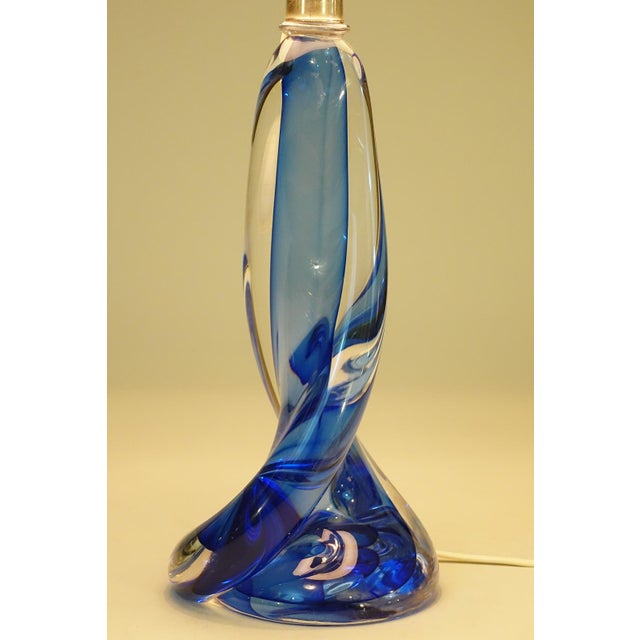 1960s 1960s Mid Century Modern Val St Lambert Signed Belgium Marine Swirl Solid Blown Art Glass Table Lamp Murano For Sale - Image 5 of 11