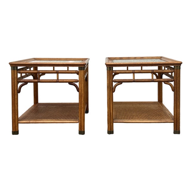 Late 20s Century Faux Bamboo Walnut Side Tables For Sale