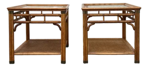 Late 20s Century Faux Bamboo Walnut Side Tables