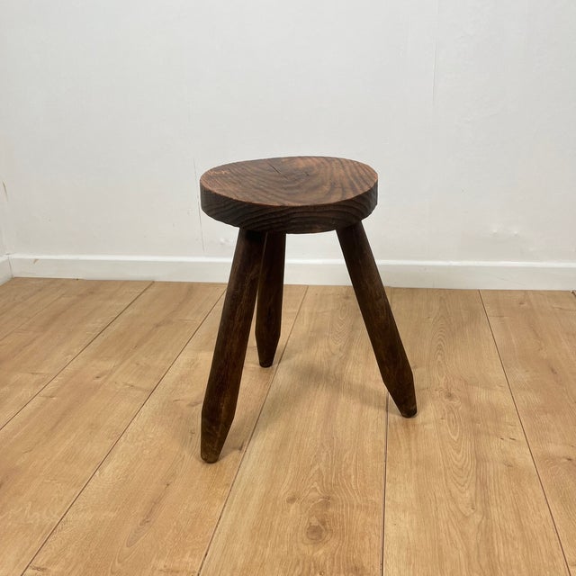 Wood Small Brutalist Tripod Stool in Wood, 1950s For Sale - Image 7 of 11