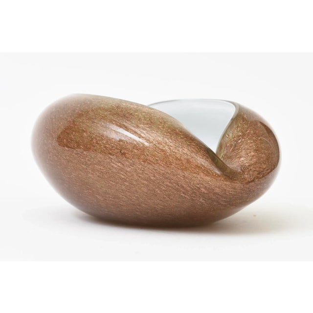 Vintage Murano White Cased Copper and Gold Aventurine Murano Cinched Bowl or Ashtray, 60's For Sale - Image 10 of 12