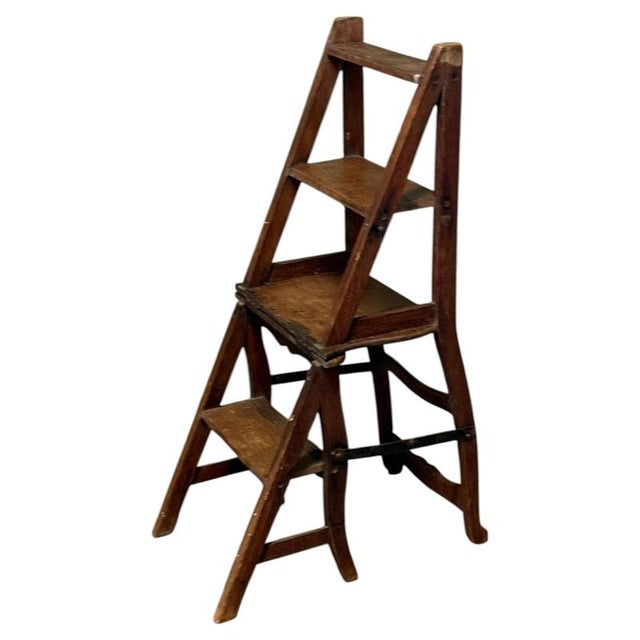 Wood French Metamorphic Step Chair and Rustic Ladder Steps For Sale - Image 7 of 7