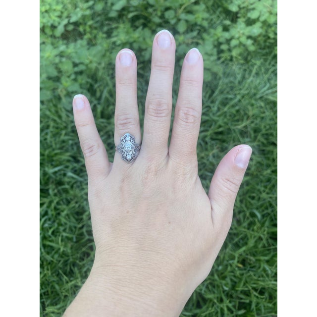 Vintage .36ctw Diamond Filigree Ring, 14k White Gold, Ring Size 5.5 For Sale In Greensboro - Image 6 of 6