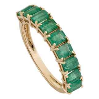 1.59ct Stackable Natural Emerald Half Eternity Band Ring Size 5 in Solid 14k Gold For Sale