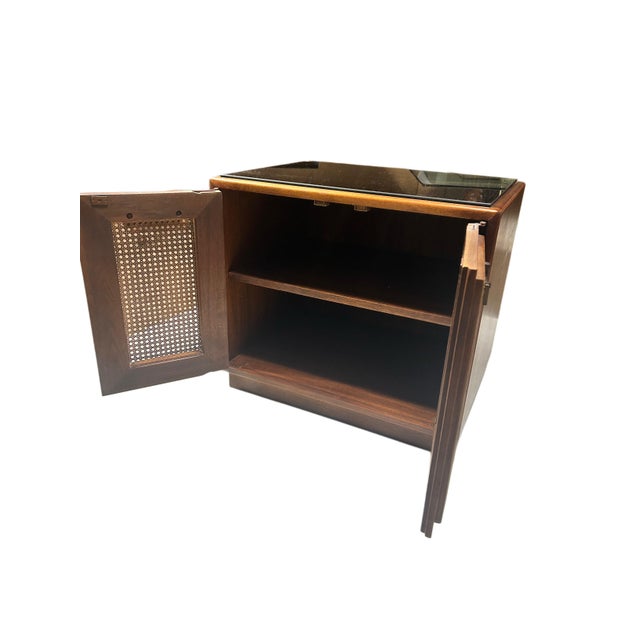 1960s Mid Century Caned Front Nightstands, A Pair For Sale - Image 4 of 10