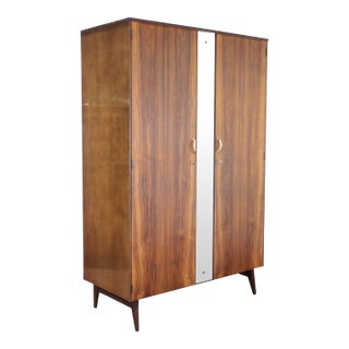 1960s Mid Century Modern Vintage Walnut Armoire Wardrobe by Meredew Danish Style For Sale