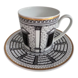 Coffee Cup and Saucer Palladiana by Piero Fornasetti for Rosenthal Classic, Germany, 1995, Set of 2 For Sale