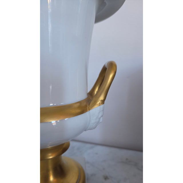 Vintage Belgian Cerabel Baudour White and Gold Empire-Style Covered Porcelain Urn For Sale - Image 12 of 18
