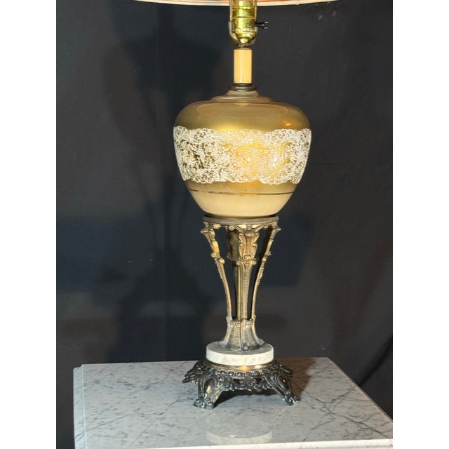 Bronze Ornate Gold Glass Table Lamp With Antique Bronze-Tone Base, 37” For Sale - Image 8 of 12