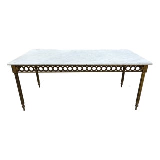 1950s French Louis XVI Style Brass and Marble Cocktail Table For Sale