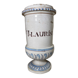 Rare Antique 18th Century Handmade U Laurinum Apothecary Pottery Drug Store Jar