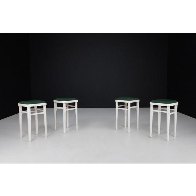 Art Deco Stools with Original Fabric, Czechoslovakia, 1930s, Set of 4 For Sale - Image 6 of 14