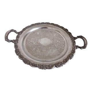 Vintage 60s Round Silverplate Waiter Tray For Sale