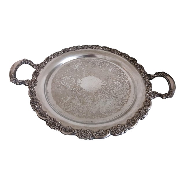 Vintage 60s Round Silverplate Waiter Tray For Sale
