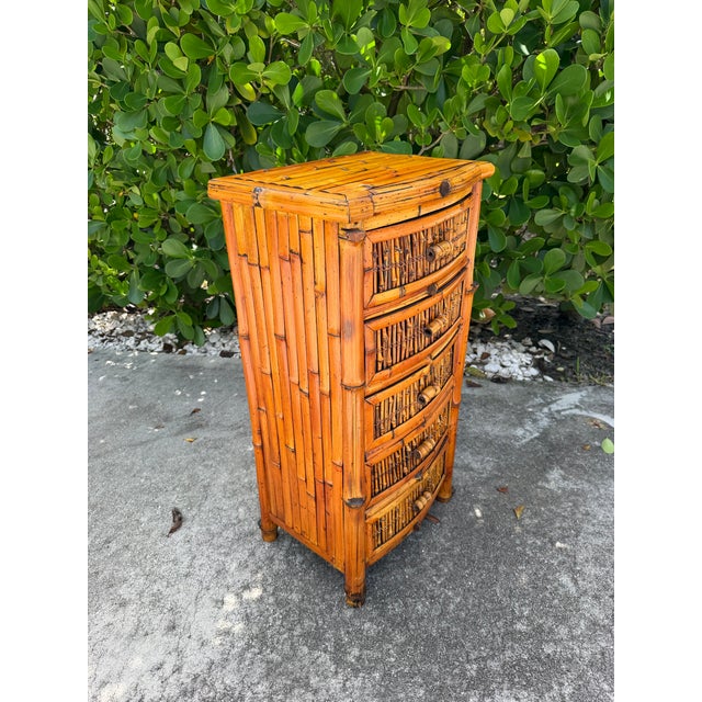 Wood Vintage Split Bamboo Five-Drawer Chest For Sale - Image 7 of 12