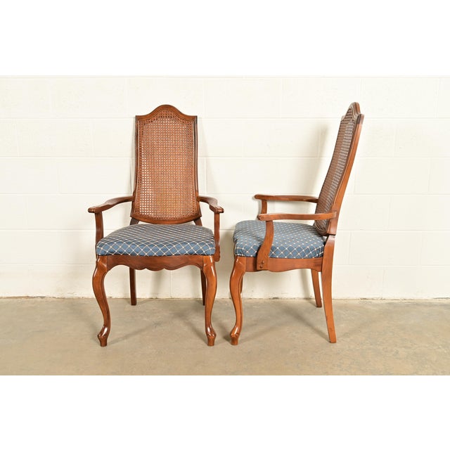 Baker Furniture Style French Provincial Louis XV Carved Walnut and Cane Back Dining Chairs, Set of Six For Sale - Image 12 of 14