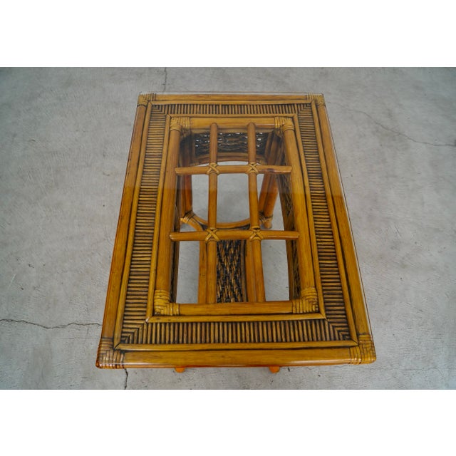 Brown 1980’s Boho Chic Rattan & Glass End Table For Sale - Image 8 of 12