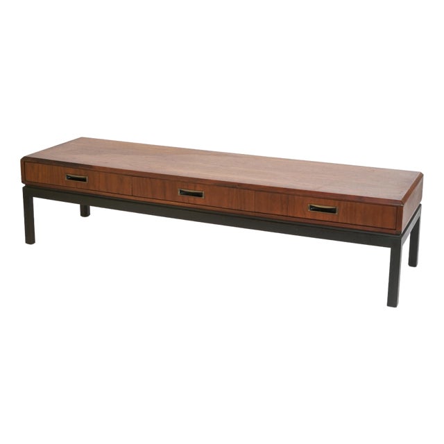Circa 1970s Jack Cartwright for Founders Mid Century Three-Drawer Walnut Coffee Table For Sale