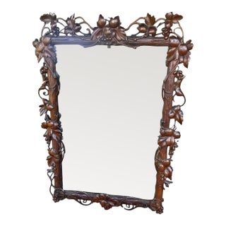 Black Forest Hand Carved Walnut Mirror Vines Leaves Berrys For Sale