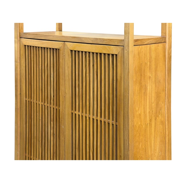 Light Brown Slatted Doors Display Storage Minimalist Zen Cabinet For Sale - Image 12 of 14