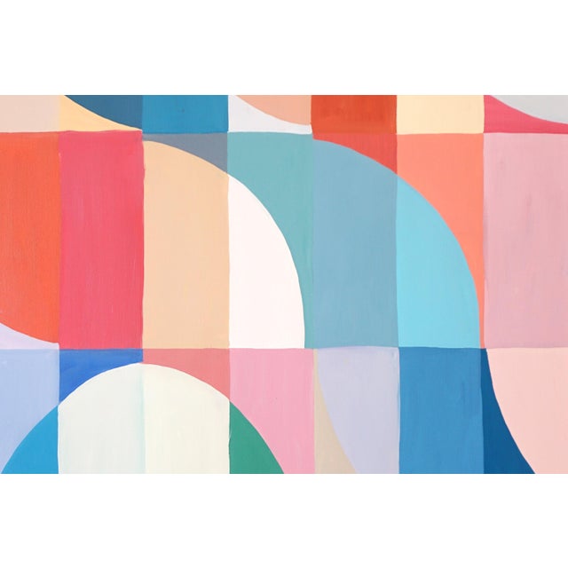 2026, Modern Bauhaus Painting in Vivid Tones of Reflective Whirlpool, Large Triptych, Acrylic Paint on Watercolor Paper For Sale - Image 9 of 11