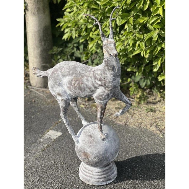 Metal Cast Iron Stag Deer on Ball Garden Finial Sculptures, Set of 2 For Sale - Image 7 of 12