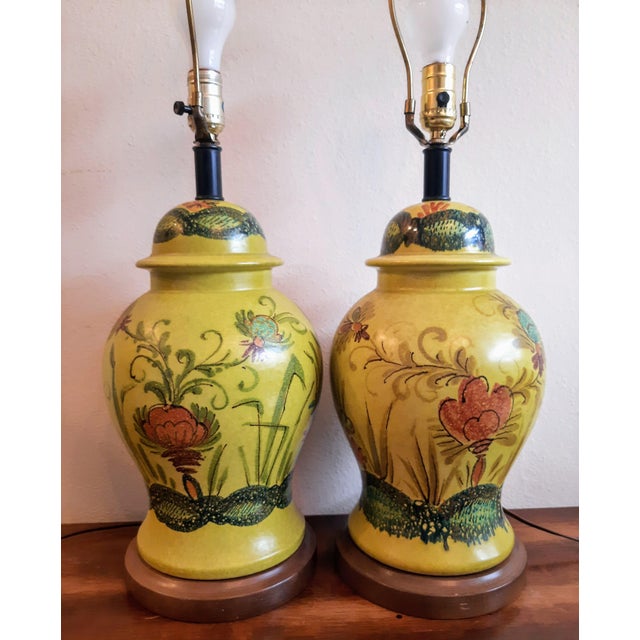 Light Green Italian Faenza Garofano Pottery Lamp Pair For Sale - Image 8 of 11