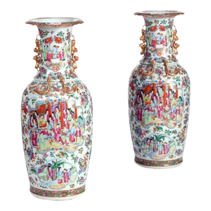 Monumental Chinese Export Porcelain Large Rose Medallion Vases
