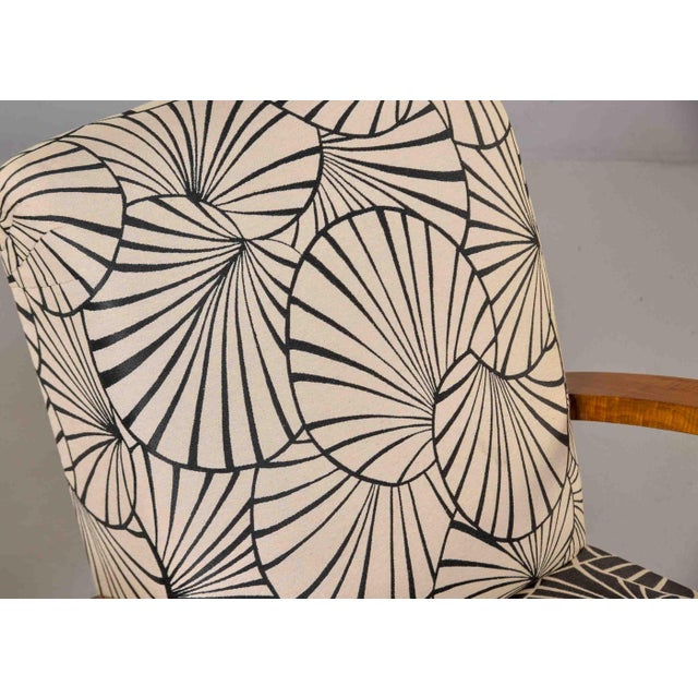 French Art Deco Birch Armchairs With Fan Motif Upholstery - Pair For Sale - Image 12 of 13