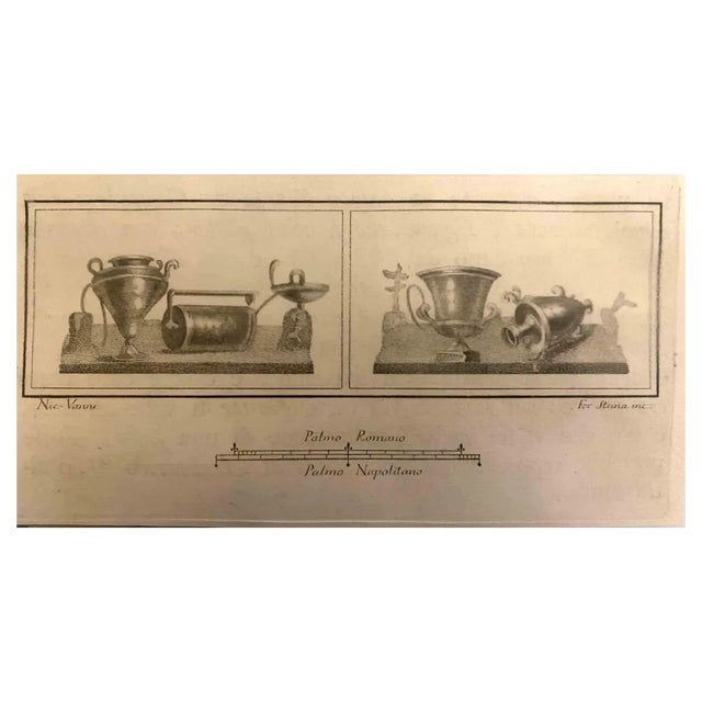 Fernando Strina, Pompeian Style Jar and Pitcher, Etching, 18th Century For Sale