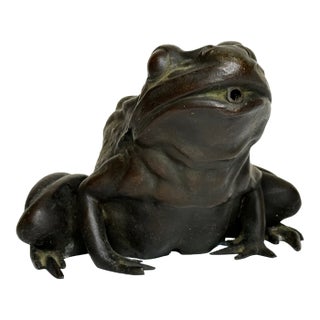 Early 20th-Century Bronze Frog Fountain Spout | Romanelli-Inspired Garden Sculpture | Verdigris Patina For Sale