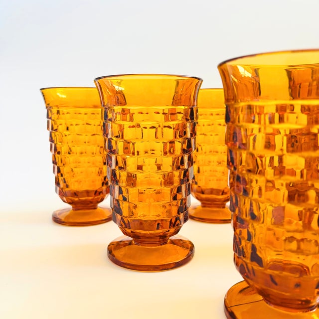 Cubist Amber Glass Iced Tea Tumblers - Set of 6 - Whitehall by Colony For Sale In San Francisco - Image 6 of 11