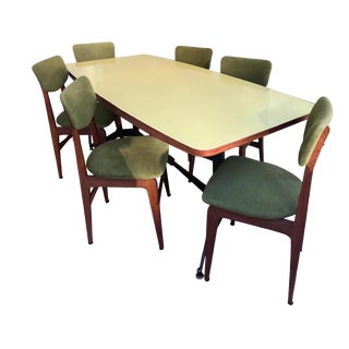 Vintage Table with Yellow Opaline Top and Chairs, 1960s, Set of 7 For Sale