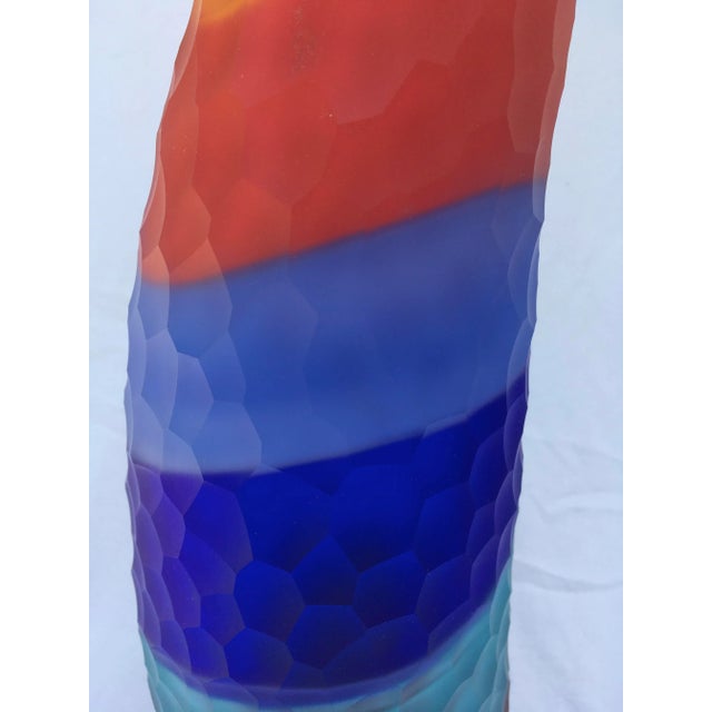 Large Faceted Glass Multi-Color Striped Art Glass Vase, Signed For Sale In Portland, ME - Image 6 of 10