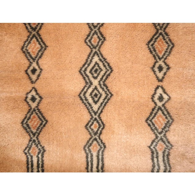 Custom Beni Mrirt wool runner handwoven in an abstract tribal design with blush and charcoal handspun plush wool and...